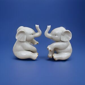 Lenox Elephants 24K Gold Trim Porcelain Figurines Trunk Up 2.5" Lot of 2